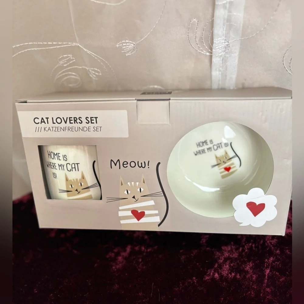Cat Lovers Ceramic Bowl/Mug Set , NIB